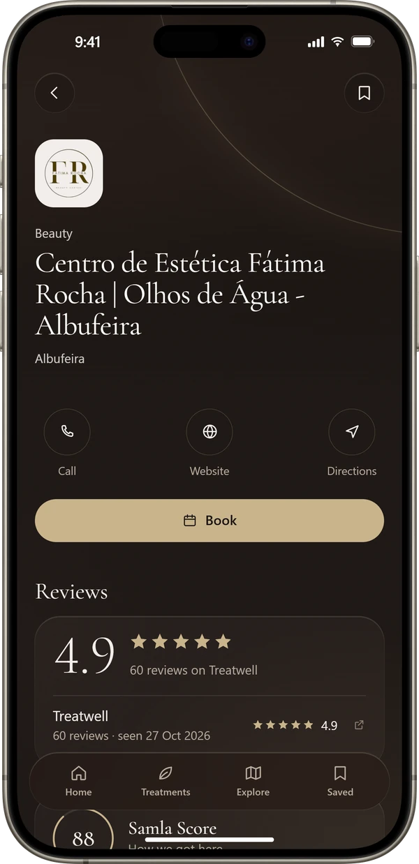 A beauty centre with its reviews and booking button